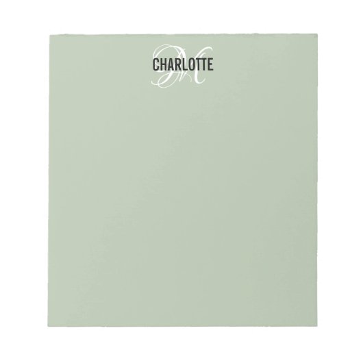 Elegant green sage monogram name notitieblok (Voorkant)