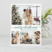 Elegant Green Script 4 Photo Collage Kerstmis Feestdagenkaart (Staand voorkant)