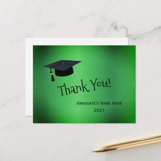 Elegant Green Silver Dank u Afstuderen Briefkaart (Voorkant / Achterkant in situ)