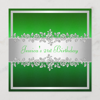 Elegant Green Silver Rozen Birthday Party Kaart
