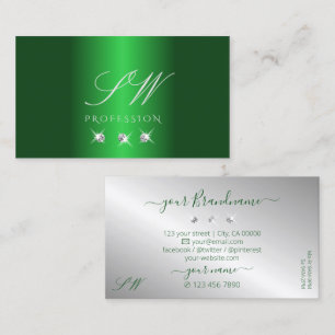Elegant Green Silver Sparging Diamonds Initialen Visitekaartje