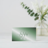 Elegant Green Silver Sparking Diamonds Monogram Visitekaartje (Staand voorkant)