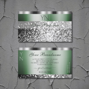 Elegant Green Silver Sparking Glitter Monogram Visitekaartje