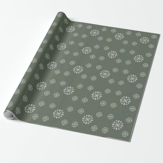 Elegant Green Snowflake Pattern Border Cadeaupapier (Uitgerold)