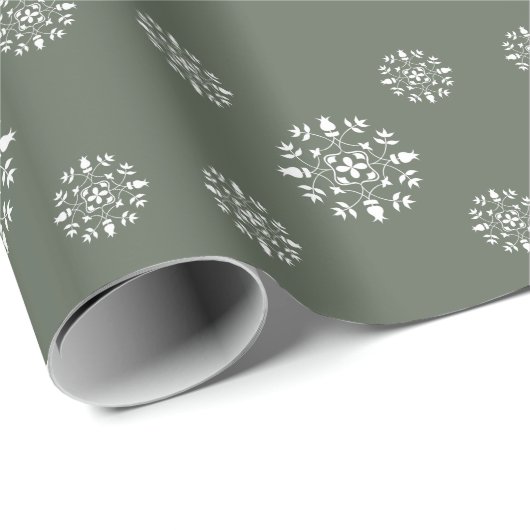 Elegant Green Snowflake Pattern Border Cadeaupapier (Rol Hoek)