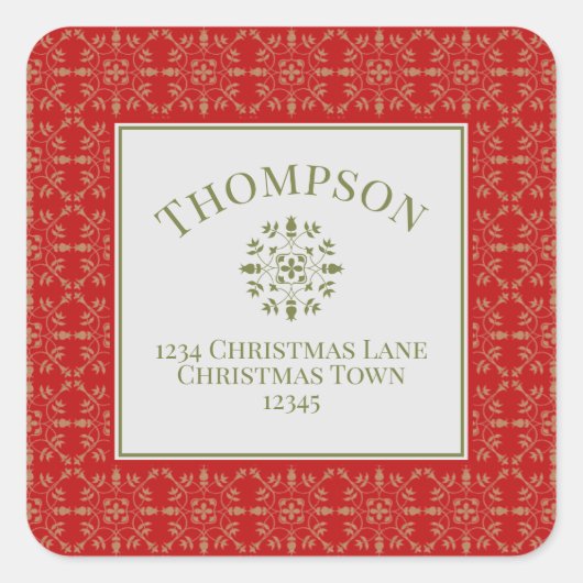 Elegant Green Snowflake Pattern Border Vierkante Sticker (Voorkant)