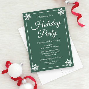 Elegant Green Snowflake Script Holiday Party Kaart