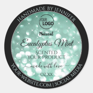 Elegant Green Sparkle Glitter Logo Product Labels