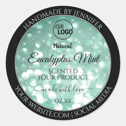 Elegant Green Sparkle Glitter Logo Product Labels (Voorkant)