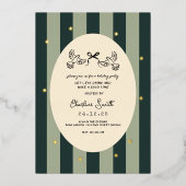 Elegant Green Striped Holiday Party Invitation (Recto)