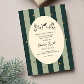 Elegant Green Striped Holiday Party Invitation