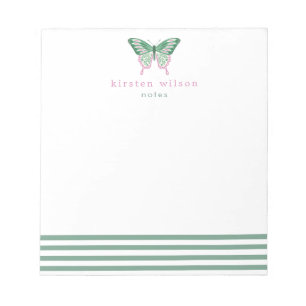 Elegant Green Stripes & Butterfly - Speciaal Notitieblok