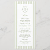 Elegant Green Stripes Wedding Menu (Voorkant)