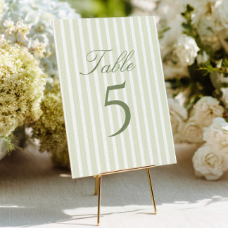 Elegant Green Stripes Wedding Table Number Kaart