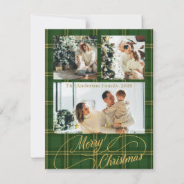 Elegant Green Tartan Family Photo Christmas Card Feestdagenkaart