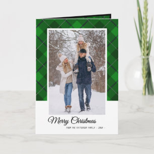 Elegant Green Tartan Merry-kerstfamilie Foto Kaart