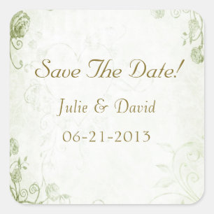 Elegant Green Vintage Wedding Save the Date Vierkante Sticker