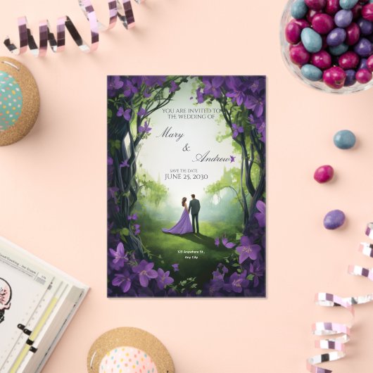 Elegant Green & Violet Acrylic Wedding Invitation (Insitu (Célébration))