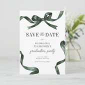 Elegant Green Watercolor Bow Graduation Save The Date (Staand voorkant)