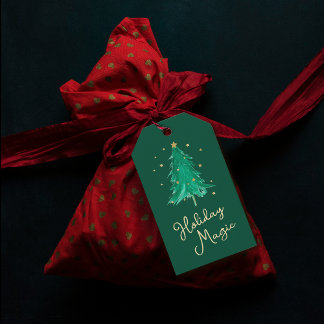 Elegant Green Watercolor Tree Gift Tag | Holiday  Cadeaulabel