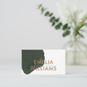 Elegant Green Waterverf Abstract Gold Script Visitekaartje (Staand voorkant)