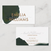 Elegant Green Waterverf Abstract Gold Script Visitekaartje (Voorkant / Achterkant)