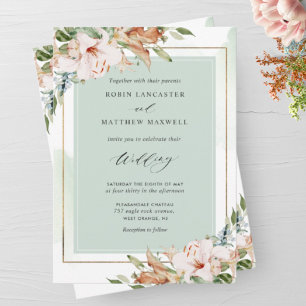 Elegant Green Waterverf en Earthy Floral Wedding Kaart