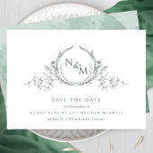 Elegant Green Waterverf Monogram Save The Date