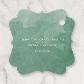 Elegant Green Waterverf Monogram Weddenschap Bedankjes Labels (Achterkant)