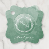 Elegant Green Waterverf Monogram Weddenschap Bedankjes Labels (Voorkant)