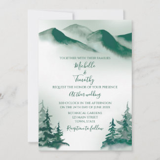 Elegant Green Waterverf Mountain Forest Rustic Aankondiging