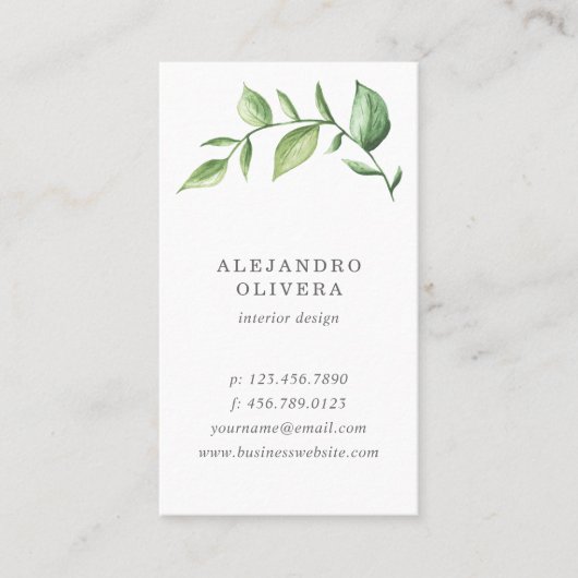 Elegant Green Waterverf Rustic Greenery Visitekaartje (Voorkant)