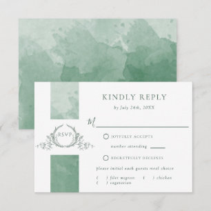 Elegant Green Waterverf Wedding Monogram RSVP Kaartje