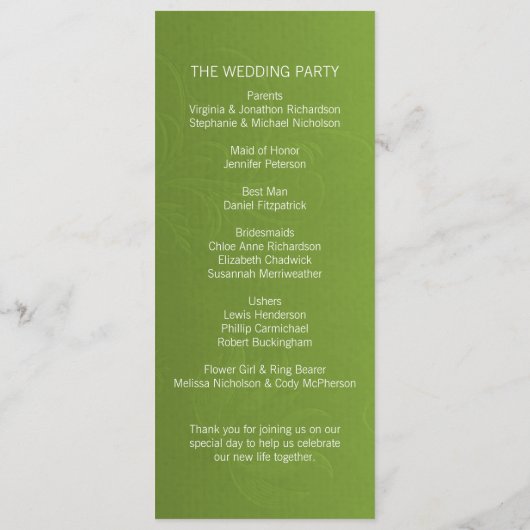 Elegant Green Wedding Programme Programma (Achterkant)