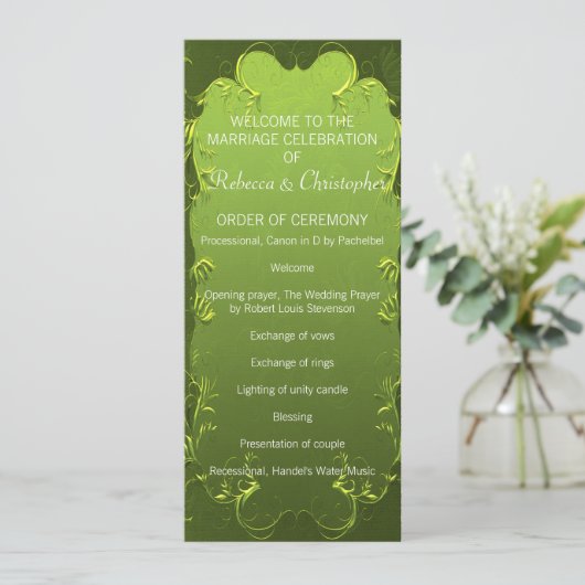 Elegant Green Wedding Programme Programma (Staand voorkant)
