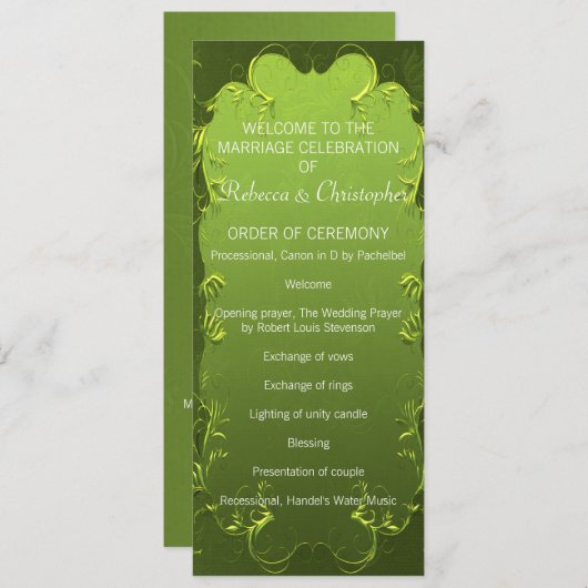 Elegant Green Wedding Programme Programma (Voorkant / Achterkant)