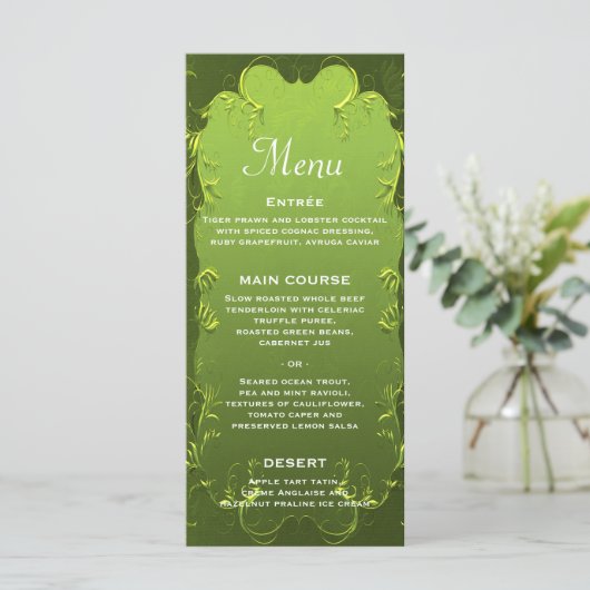 Elegant Green Wedding Reception Menu (Staand voorkant)