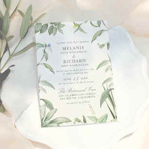 Elegant Green & White Botanical Leaves Wedding Kaart