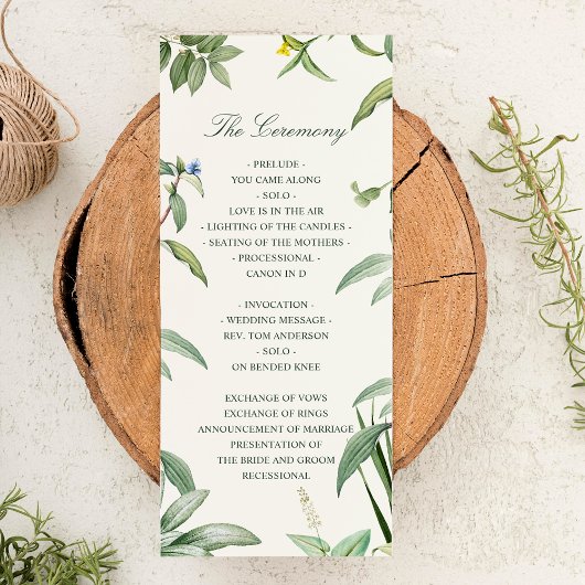 Elegant Green & White Botanical Leaves Wedding Programma