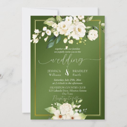 Elegant green white flower bruiloft kaart (Voorkant)