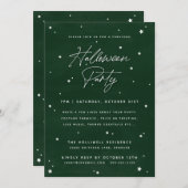 Elegant Green+White Magical Stars Halloween Party Kaart (Voorkant / Achterkant)