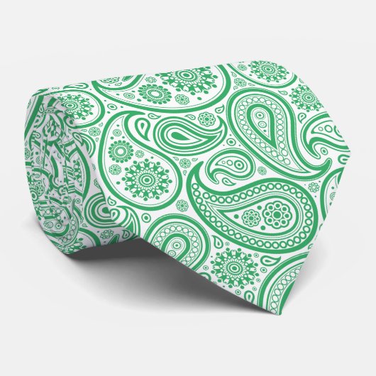 Elegant green & White  Paisley Stropdas (Opgerold)
