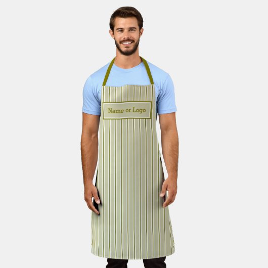 Elegant Green White Striped Apron Schort (Gedragen)