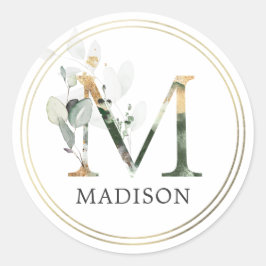 ELEGANT Greenerves Gold Monogram Letter M Ronde Sticker