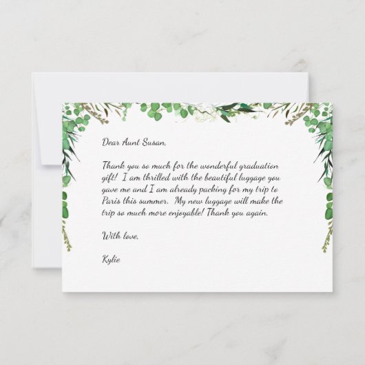 Elegant Greenery Afstuderen Dank u kaart (Achterkant)