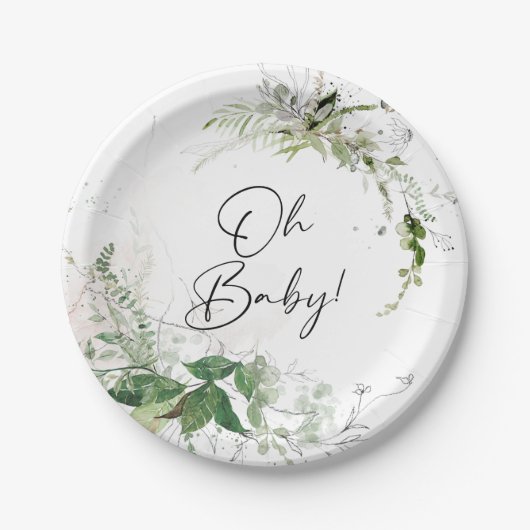 Elegant Greenery Baby shower Borden Papieren Bordje (Voorkant)