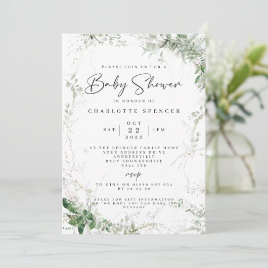 Elegant Greenery Baby shower Invitation Kaart (Staand voorkant)