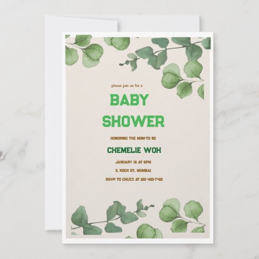 Elegant Greenery Baby shower Invitation Kaart (Voorkant)