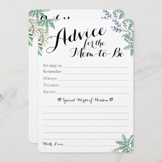 Elegant Greenery Baby shower Predictions & Advice (Voorkant / Achterkant)