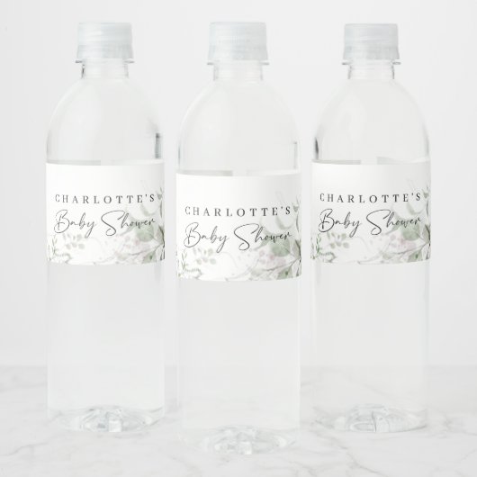 Elegant Greenery Baby shower Water Fles Labels Waterfles Etiket (Flessen)
